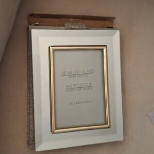 Beveled Glass Photo Frame with Gold Accent - White